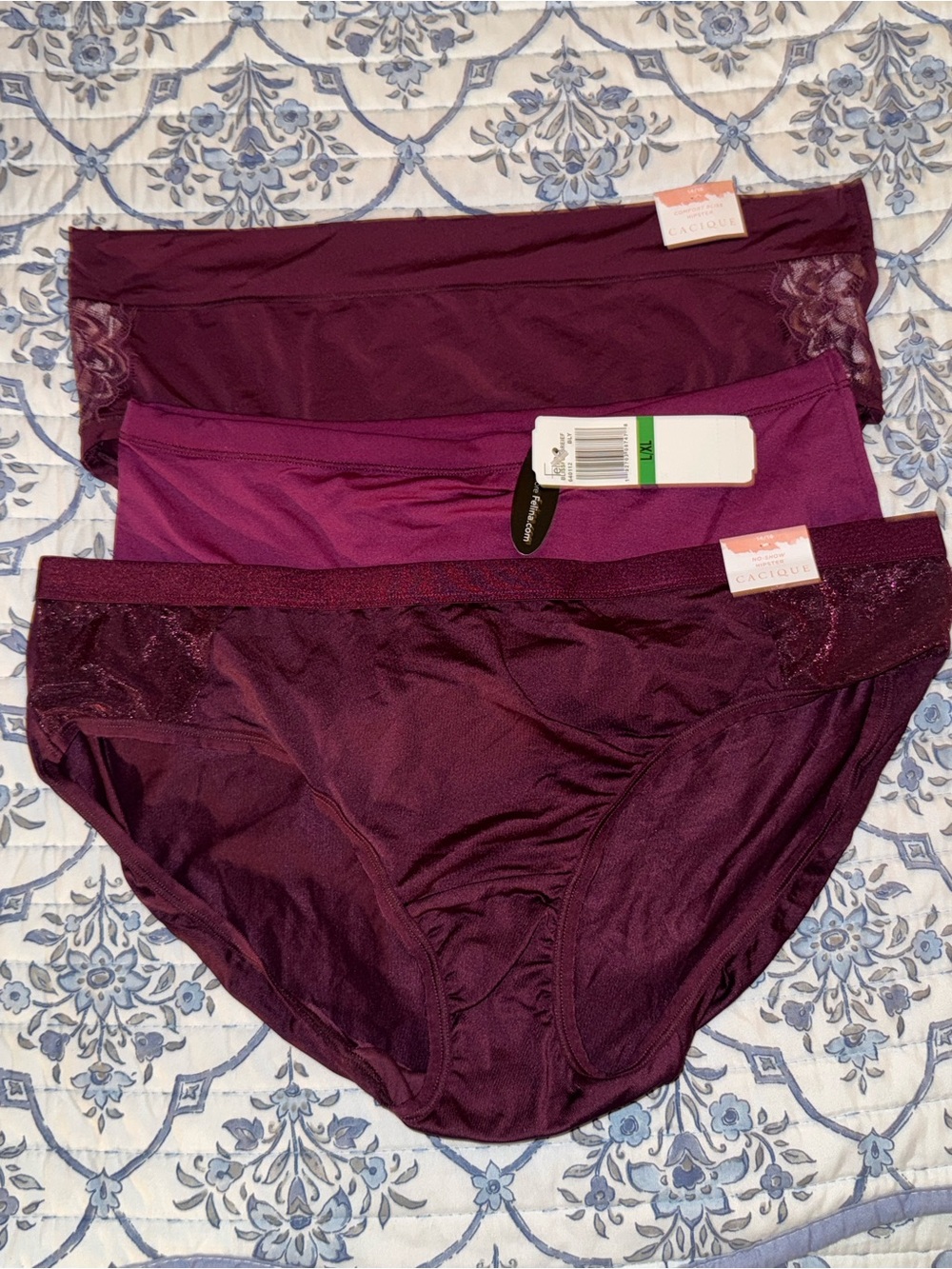 Cacique (2) & Felina (1) women's brief panties in rich plum shades